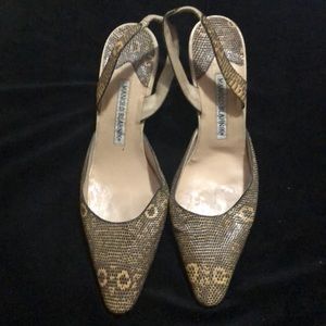Manolo Blahnik 38 Vintage Snakeskin slingbacks